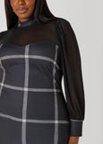Mesh Paneled Plaid Sheath Dress