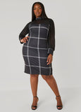 Mesh Paneled Plaid Sheath Dress