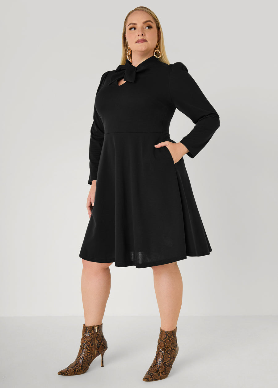 Plus Size Tie Neck Cutout A Line Dress