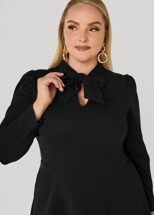 Tie Neck Cutout A Line Dress