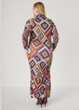 Ruched Diamond Print Bodycon Dress