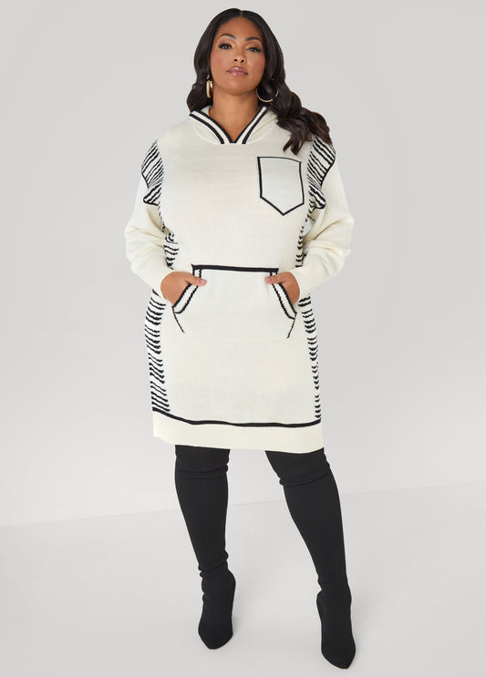 Plus Size Pop Art Hooded Sweater Dress