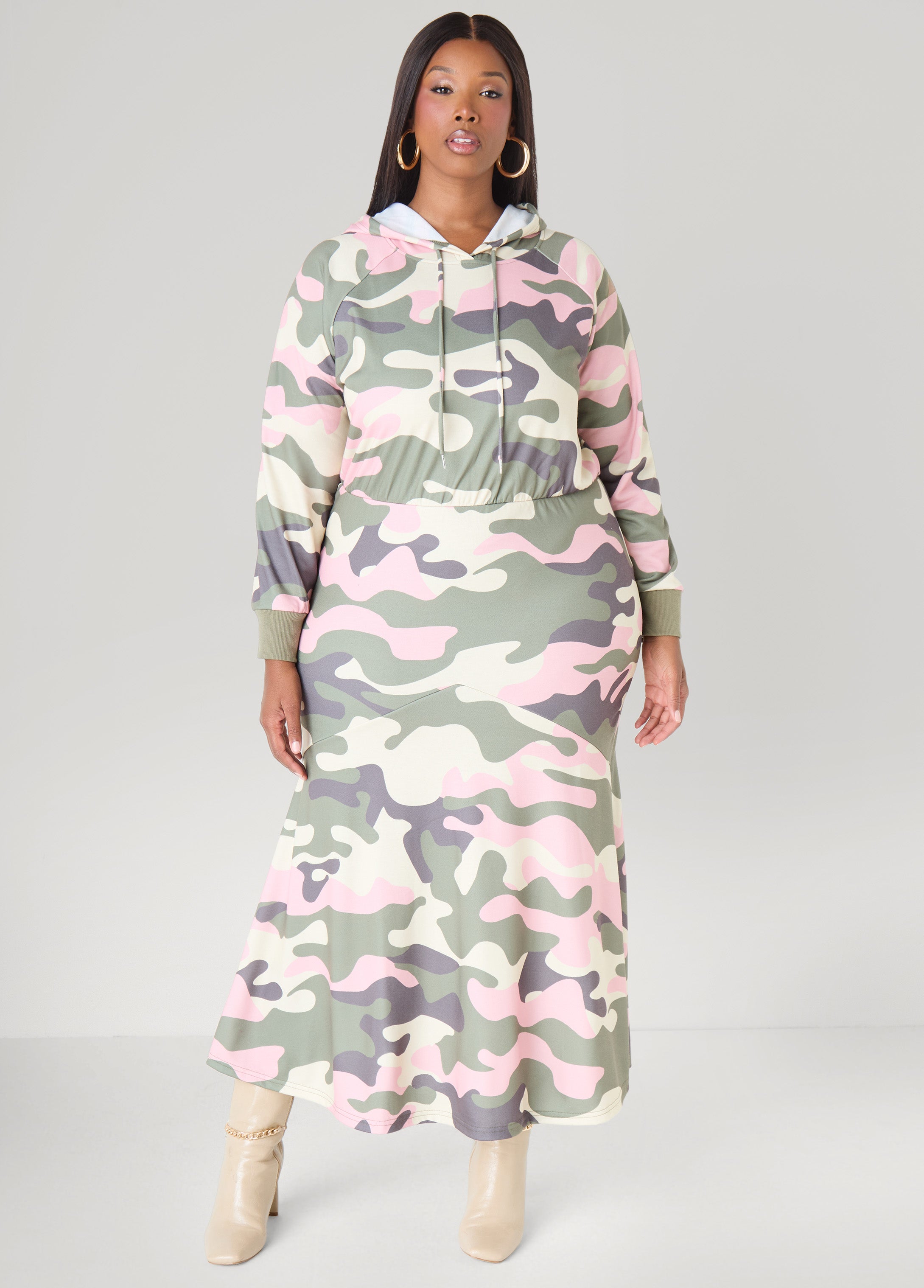 Plus Size Flounced Camo Maxi Dress