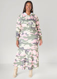 Plus Size Flounced Camo Maxi Dress
