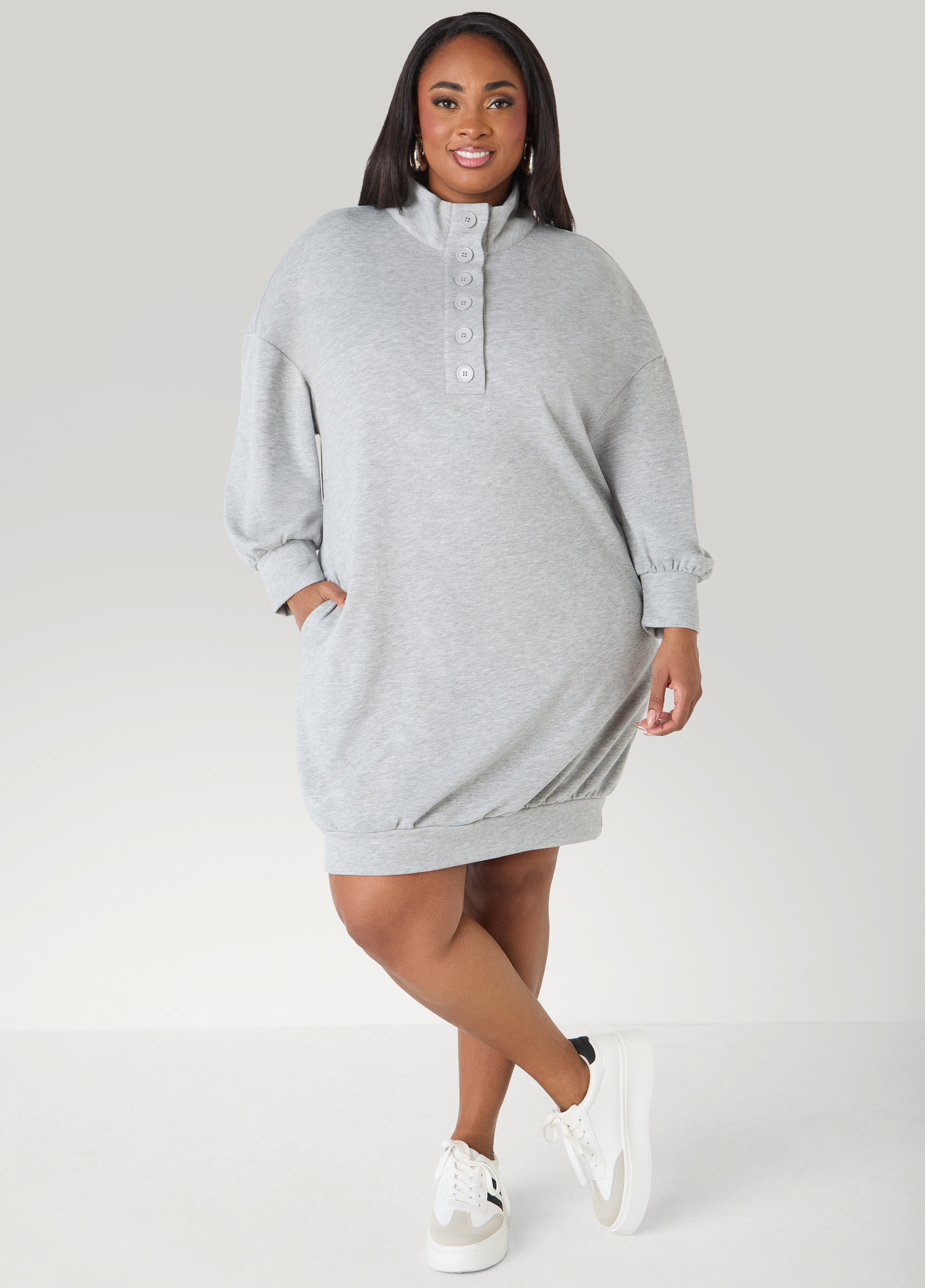 Button Front Sweatshirt Dress