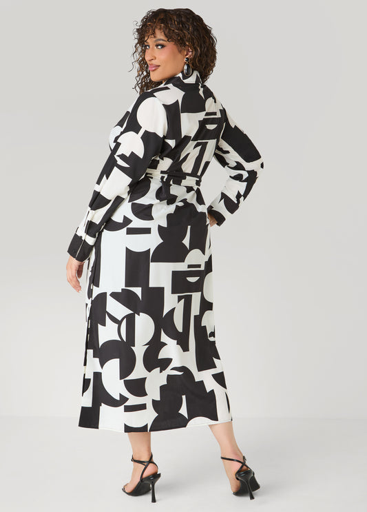 Button Detail Geo Maxi Shirtdress