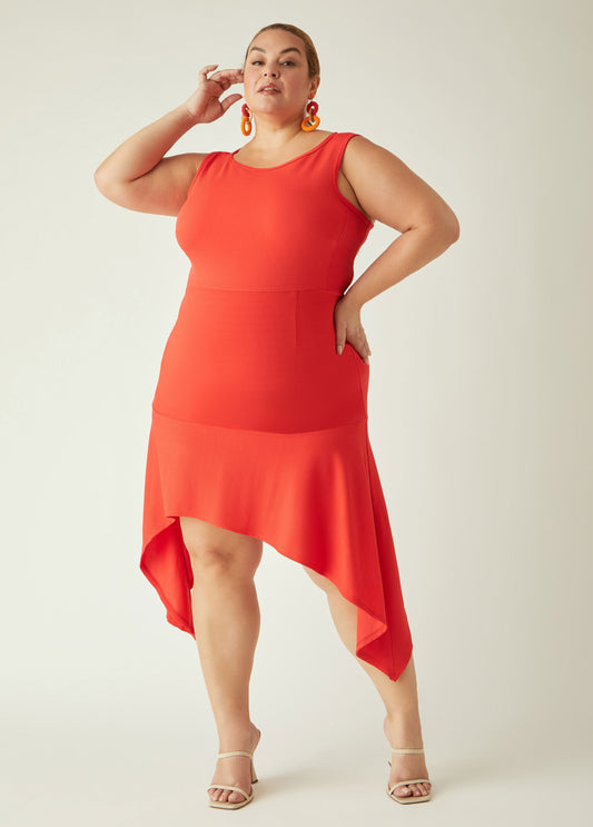 Asymmetric Flounced Sheath Dress