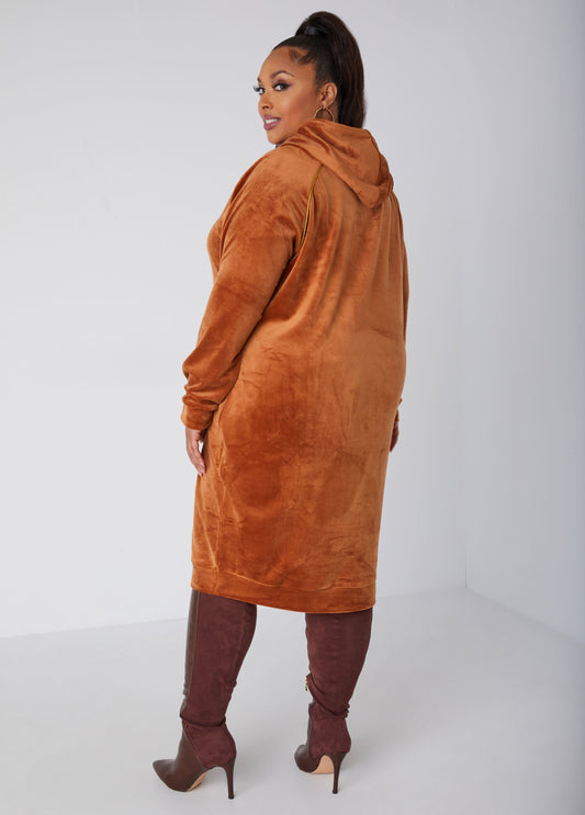Hooded Lurex™ Trimmed Velour Dress