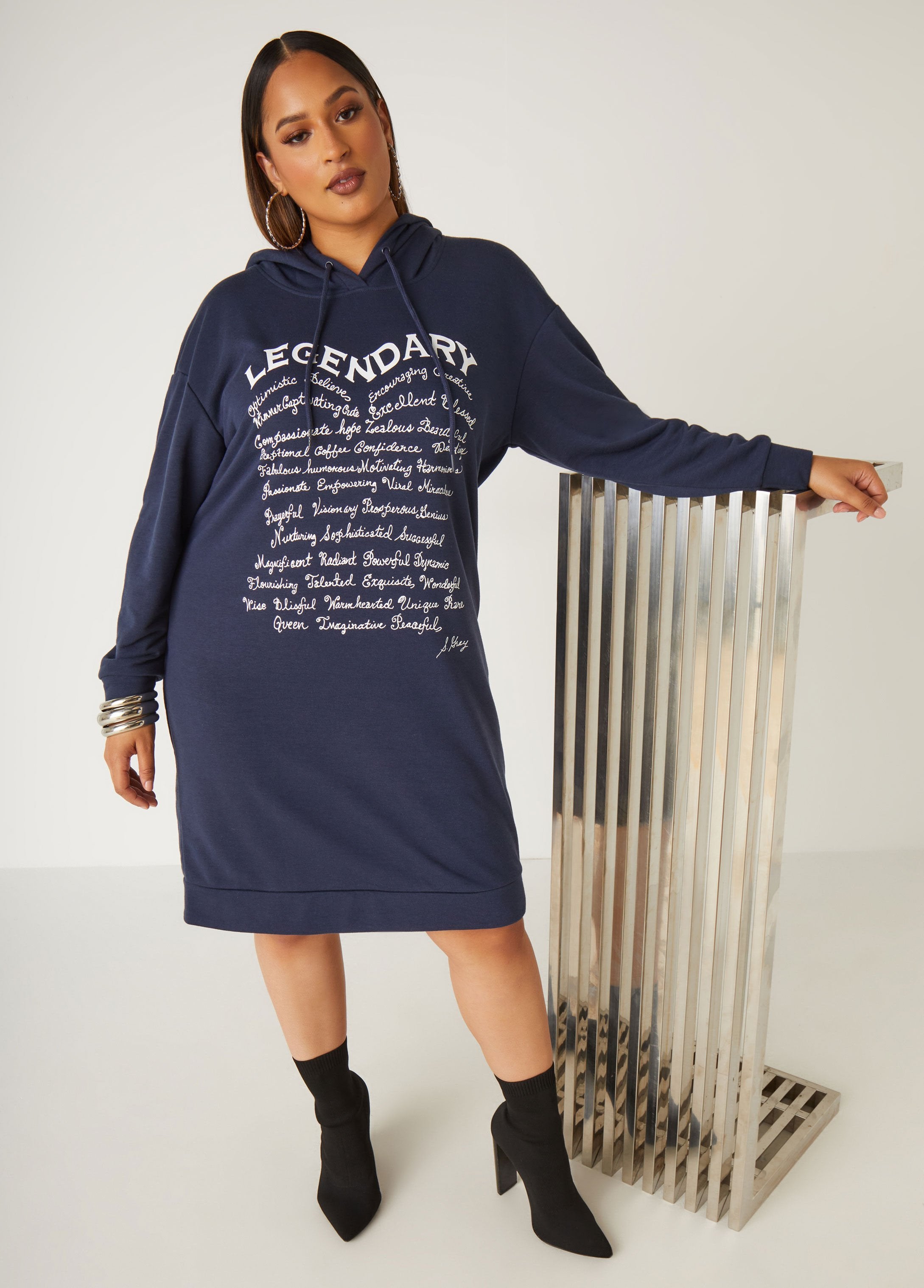 Plus Size Legendary Hoodie Dress Graphic T Shirt Dress – Ashley 