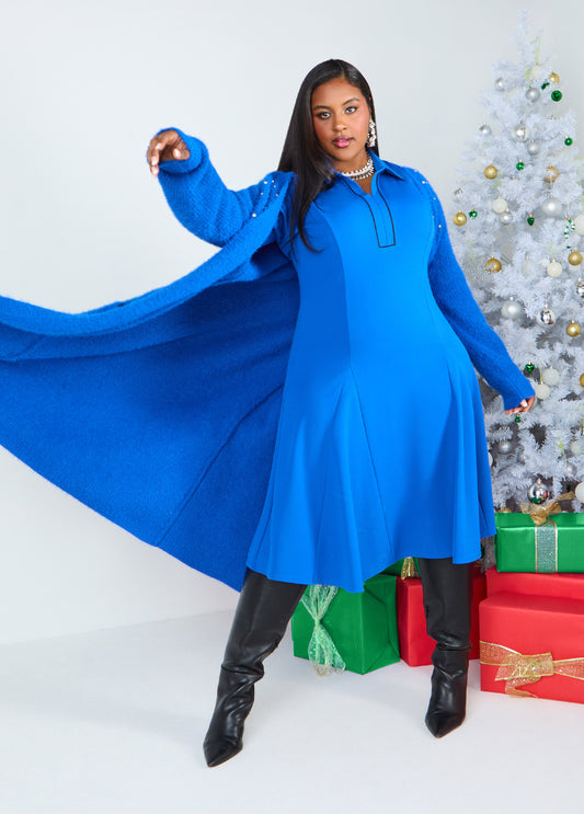 Piped Trimmed A Line Dress