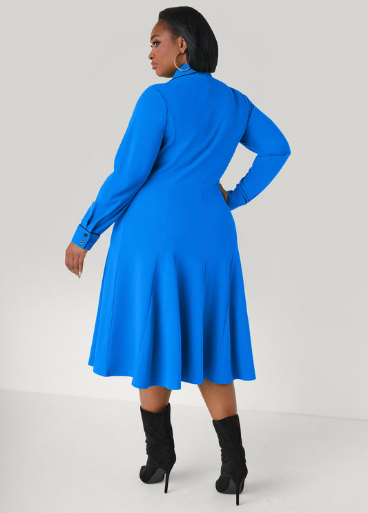 Piped Trimmed A Line Dress