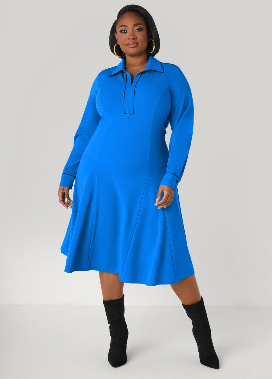 Plus Size Piped Trimmed A Line Dress