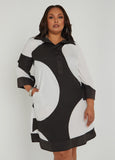 Plus Size Buttoned Circle Print Shirtdress