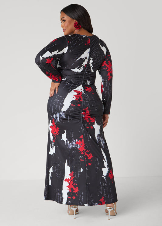 Cutout Abstract Print Maxi Dress