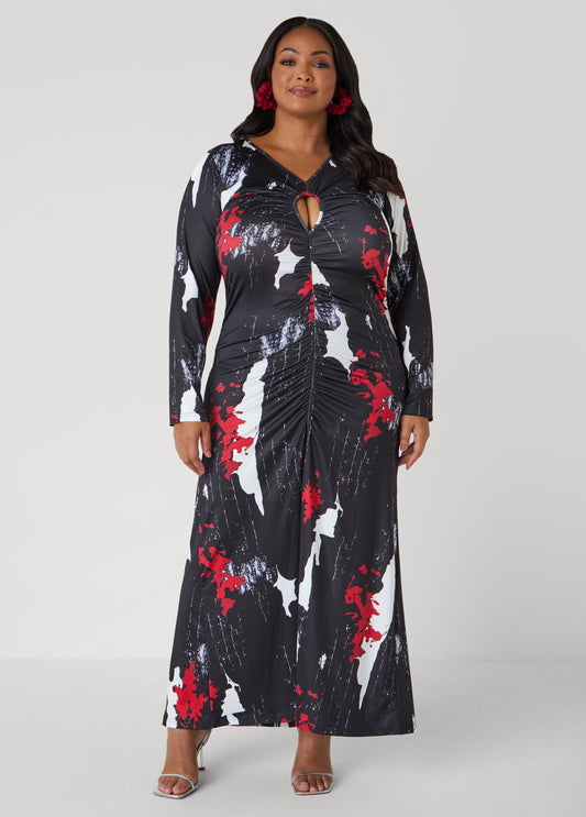 Plus Size Cutout Abstract Print Maxi Dress
