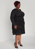 Fringed Faux Wrap Dress