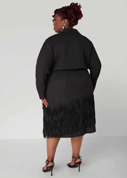 Fringed Faux Wrap Dress
