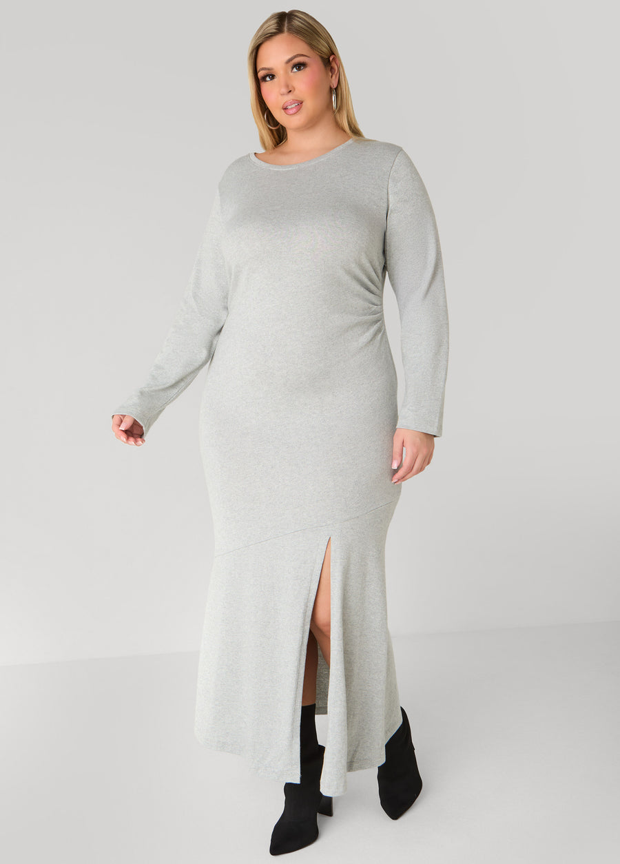 Gathered Marled T Shirt Maxi Dress