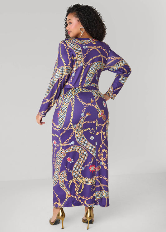 Status Print V Neck Maxi Dress