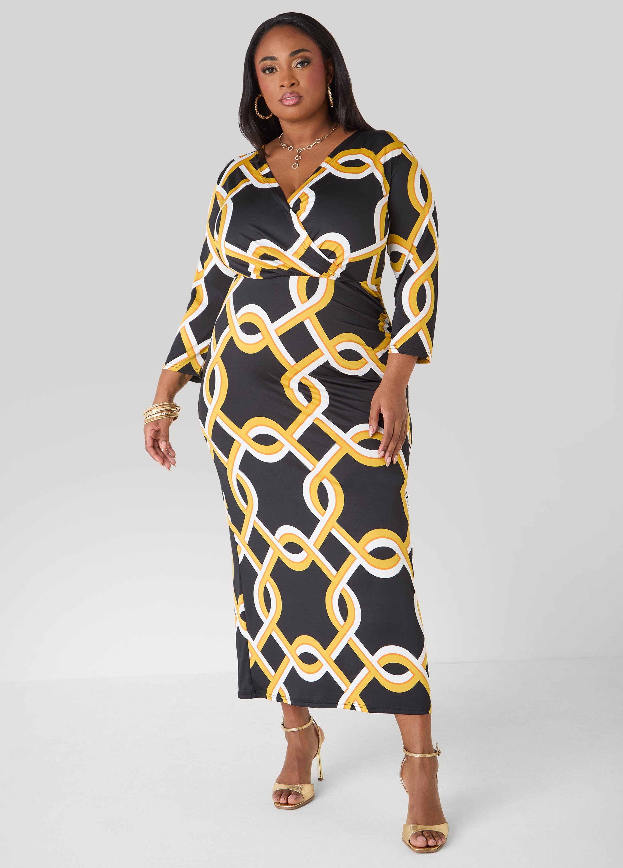 Chain Link Print Faux Wrap Dress