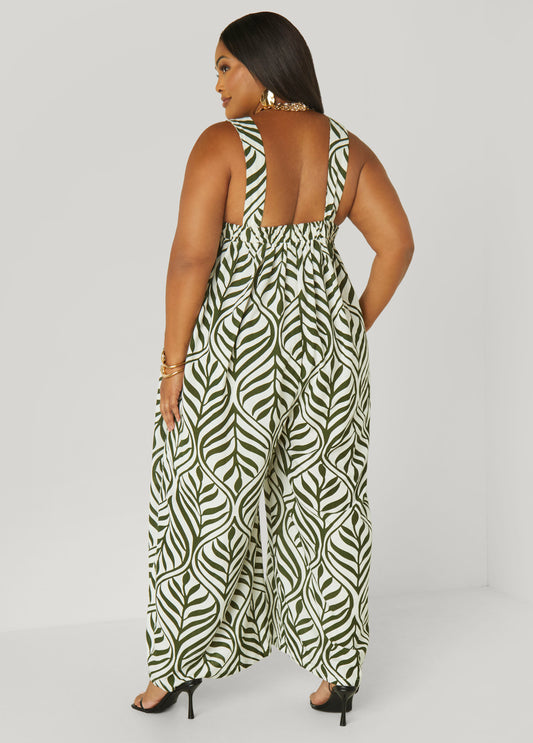 Leaf Print Wide Leg Jumpsuit – Ashley Stewart - Main Image