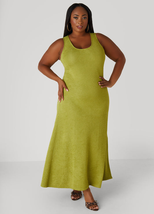 Plus Size Open Back Textured Maxi Dress