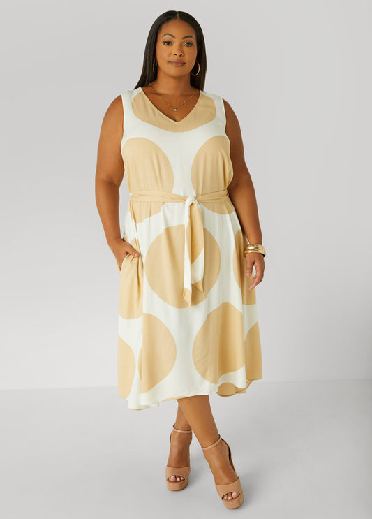Belted Polka Dot Midi Dress