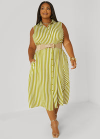 Striped Button Front Shirtdress