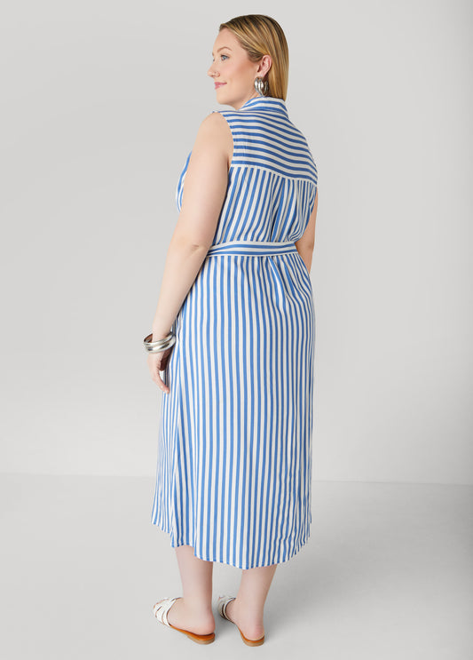 Button Front Striped Shirtdress