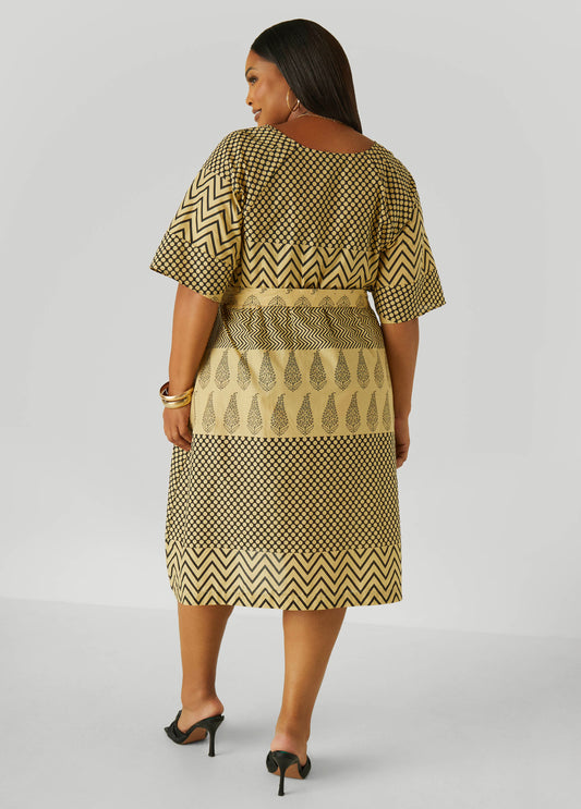 Faux Wrap Printed Cotton Dress