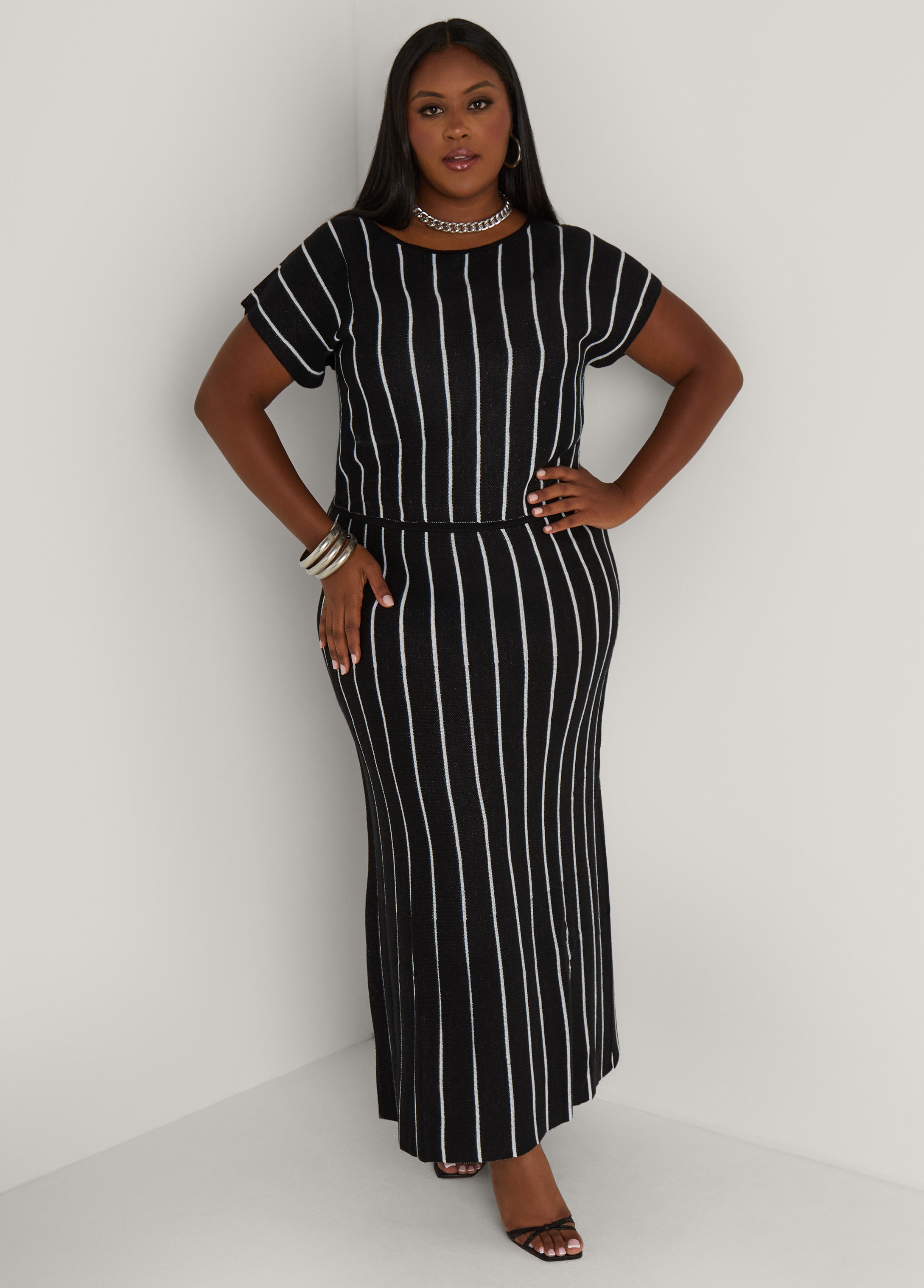 Plus Size Striped Intarsia Sweater Skirt