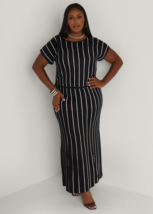 Plus Size Striped Intarsia Sweater Skirt