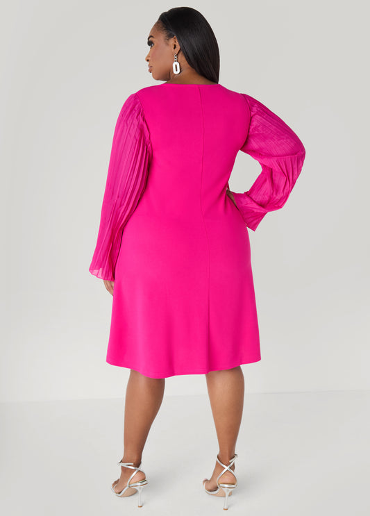 Pleated Sleeved A Line Dress