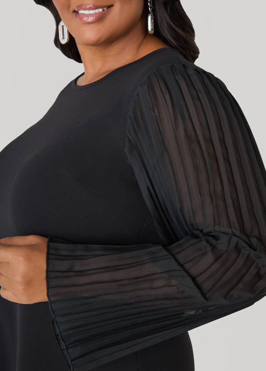 Pleated Sleeve A Line Dress