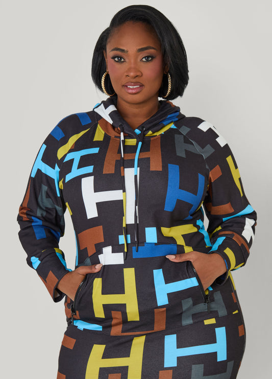 Geo Print Maxi Hoodie Dress