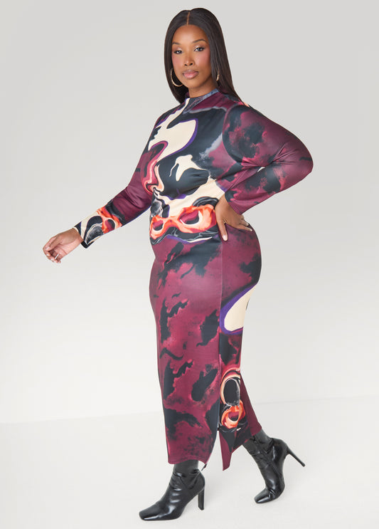 Plus Size watercolor maxi bodycon dress plus size ruched party dress