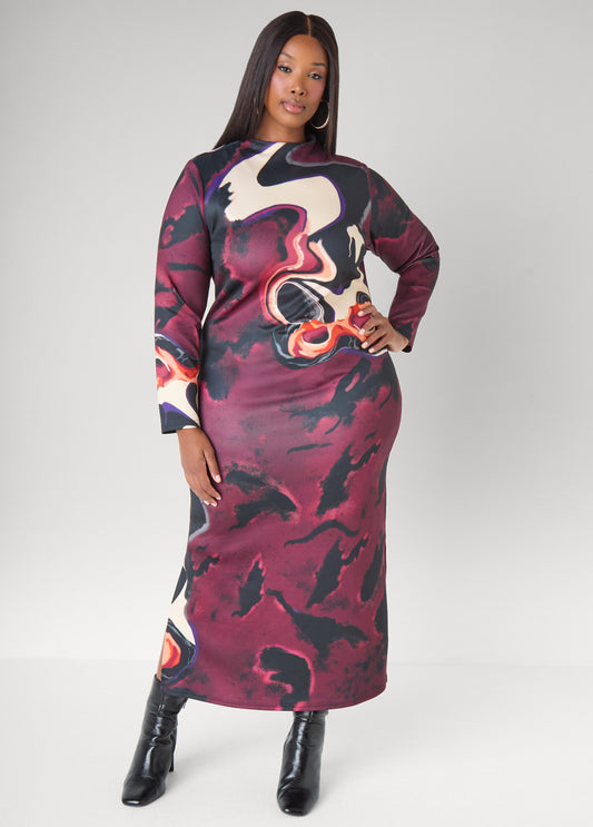 Plus Size watercolor maxi bodycon dress plus size ruched party dress