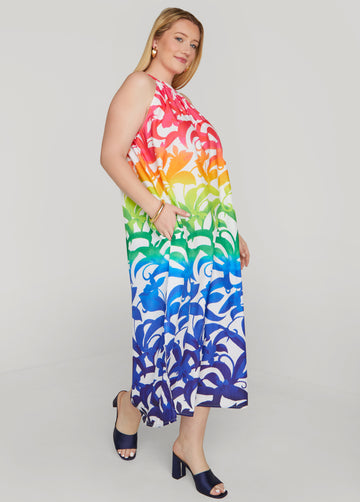 Ombre Floral Print Maxi Dress