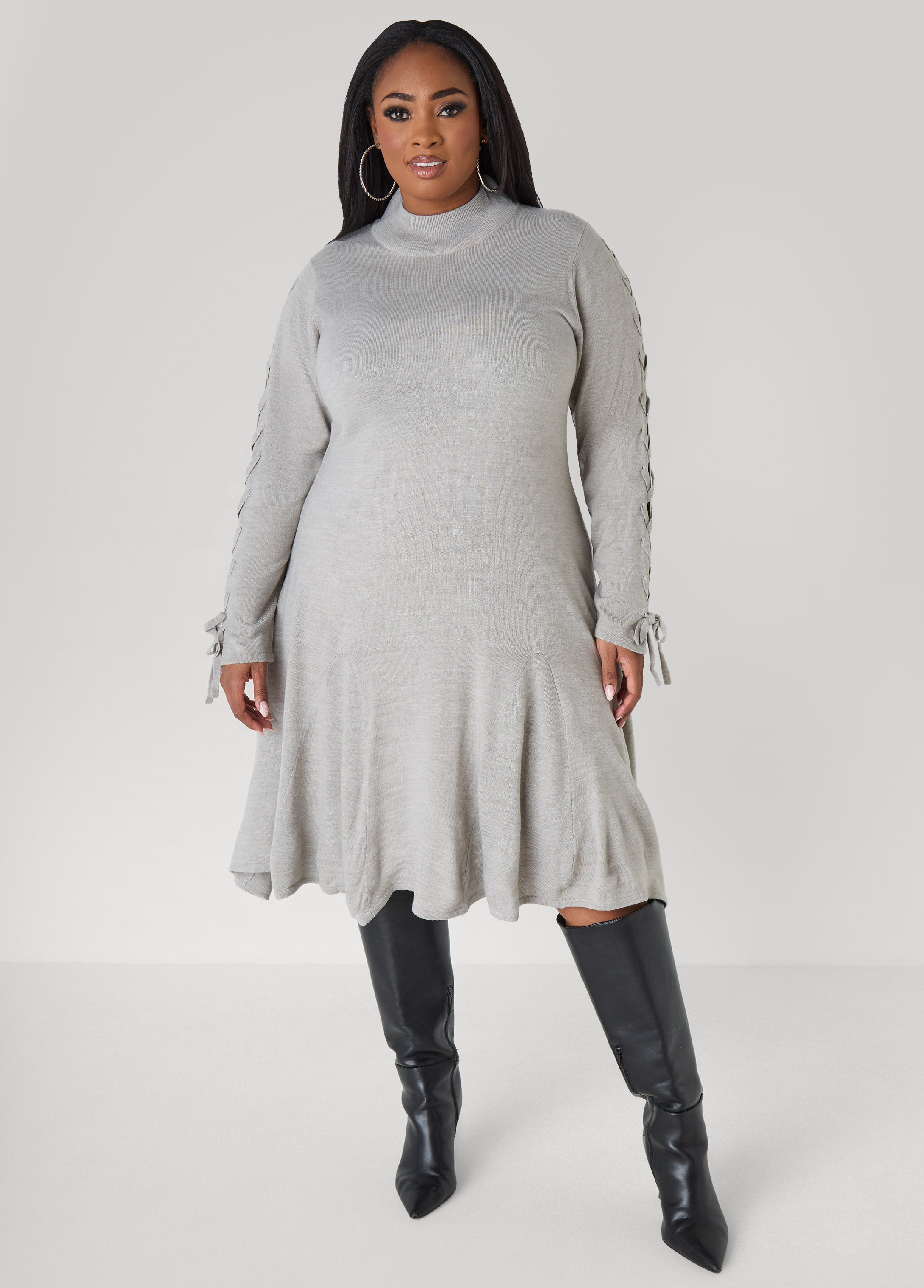 Plus Size Lace Up Sharkbite Sweater Dress