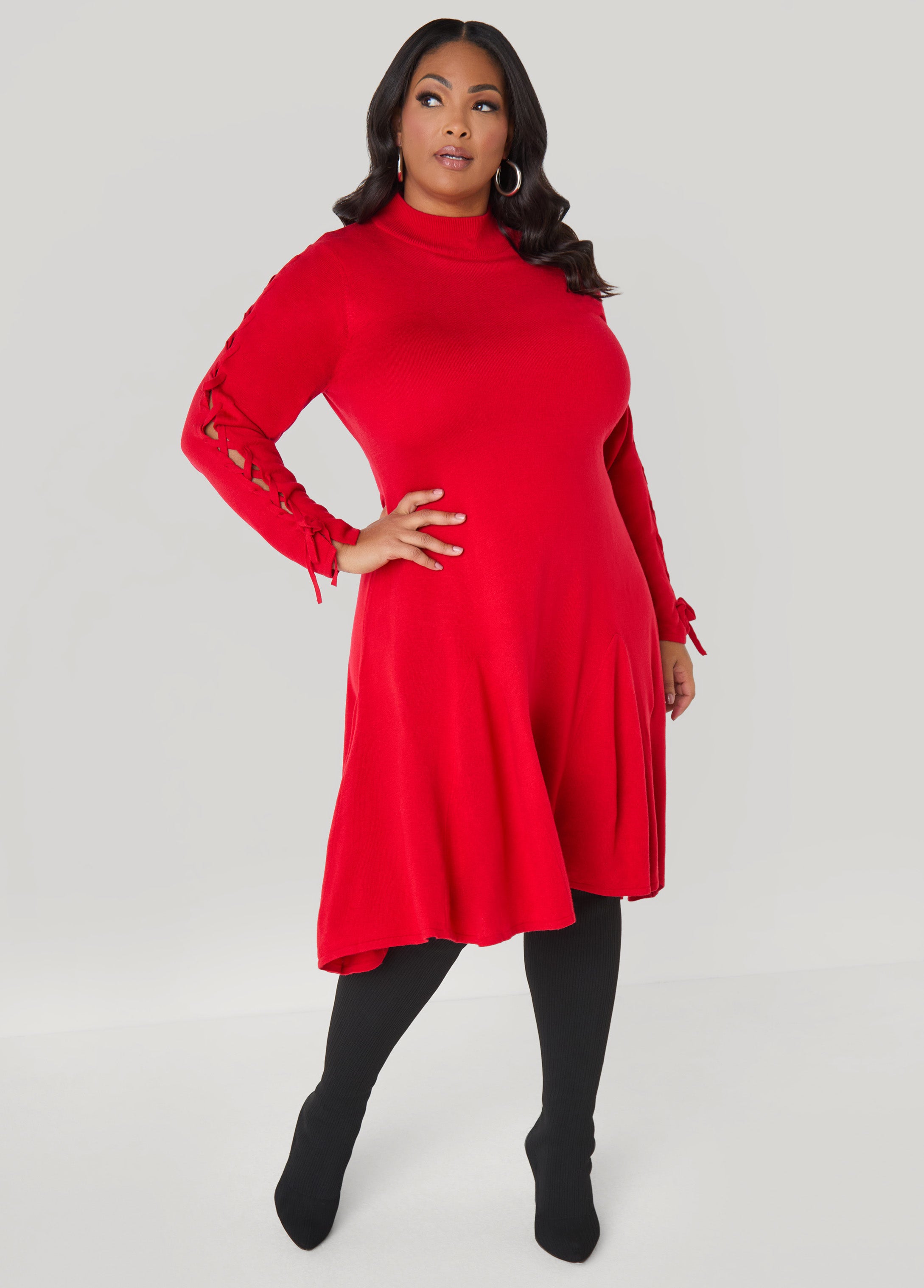 Plus Size Lace Up Sweater Dress