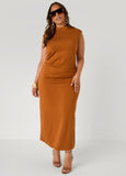 Pleated Mock Neck Maxi Dress