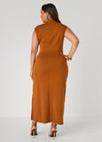 Pleated Mock Neck Maxi Dress