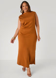 Pleated Mock Neck Maxi Dress