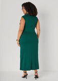 Pleated Mock Neck Maxi Dress