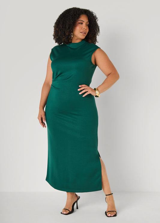 Pleated Mock Neck Maxi Dress