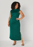 Pleated Mock Neck Maxi Dress