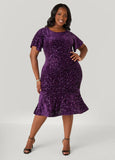 Sequin Velvet Flounced Dress