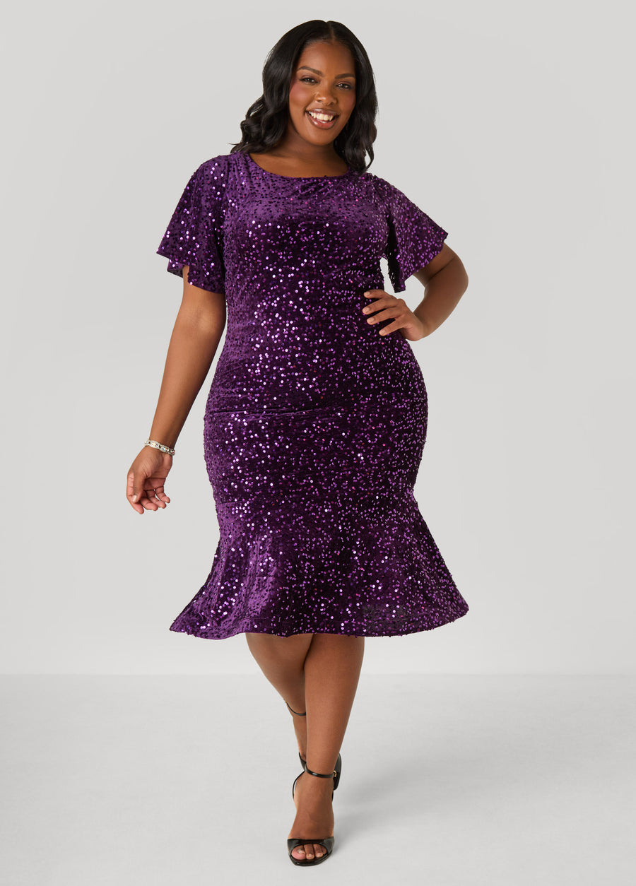 Sequin Velvet Flounced Dress