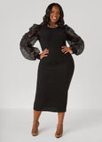 Organza Paneled Metallic Dress