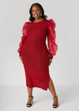 Organza Sleeve Metallic Dress